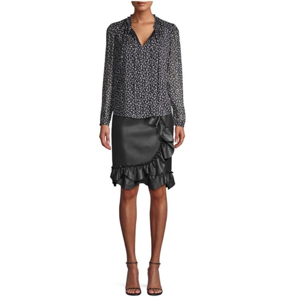 Rebecca Taylor Faux-Leather Ruffle Skirt New 6 - Picture 2 of 9
